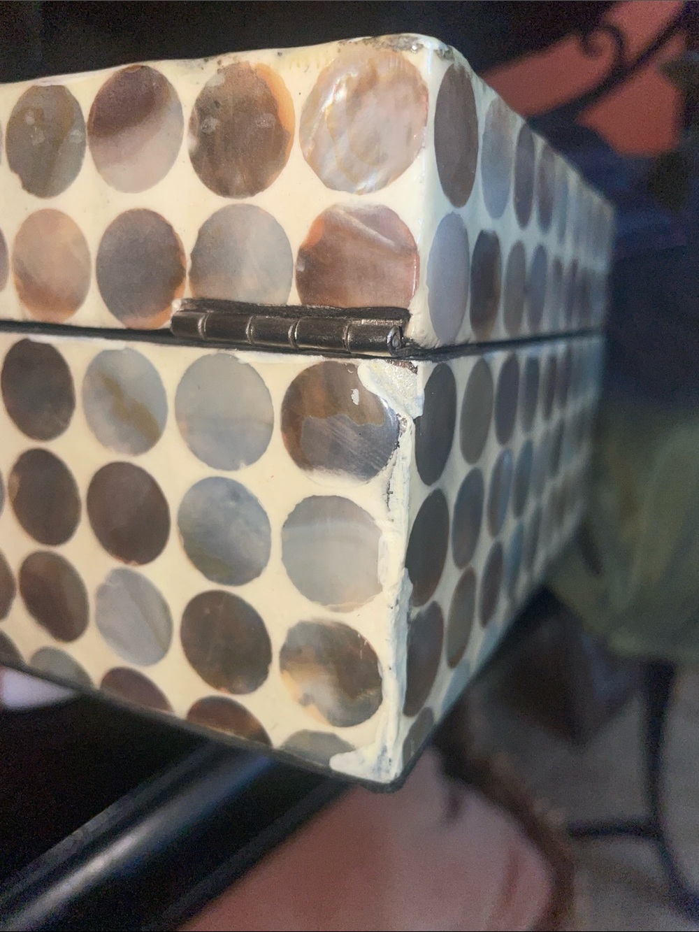 Shell Inlay Rectangle Jewelry Box - Neutral Brown & Cream Dot Pattern - Picture 9 of 9